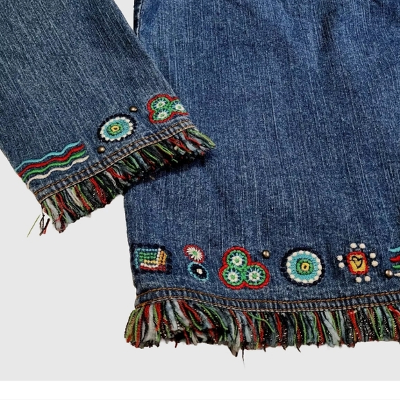 Chico's Embroidered Denim Jacket - Blue and Green - Picture 9 of 10